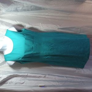 Norton McNaughton Dress Embroidery Flowers Teal A Line Straight Petite Knee Midi